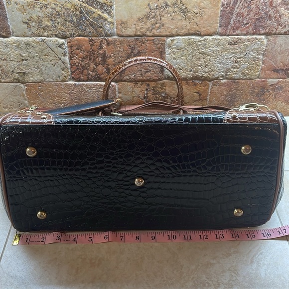 Samantha Brown Croc Embossed Black  Brown Weekender Travel Bag Carry On Women’s - Picture 9 of 15